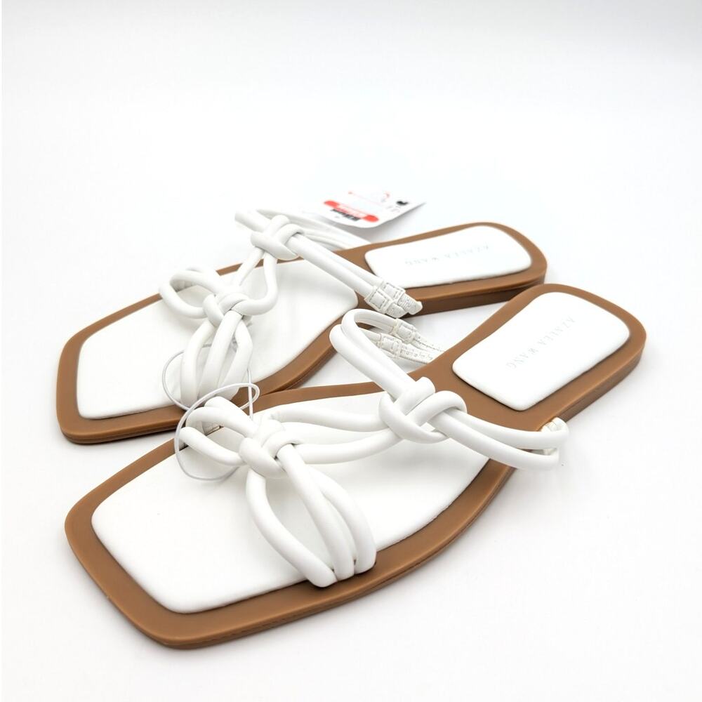Azalea Wang Stetson Tubular Straps Knot Flat Sandals Women's White Size US8 EU39